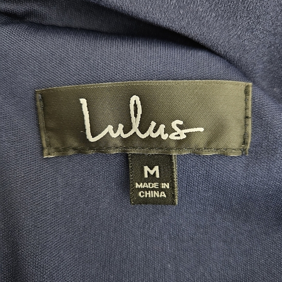 Lulus Cityscape Sheath Dress Navy Blue Flutter Off Shoulder Zip Back Medium - Picture 6 of 9
